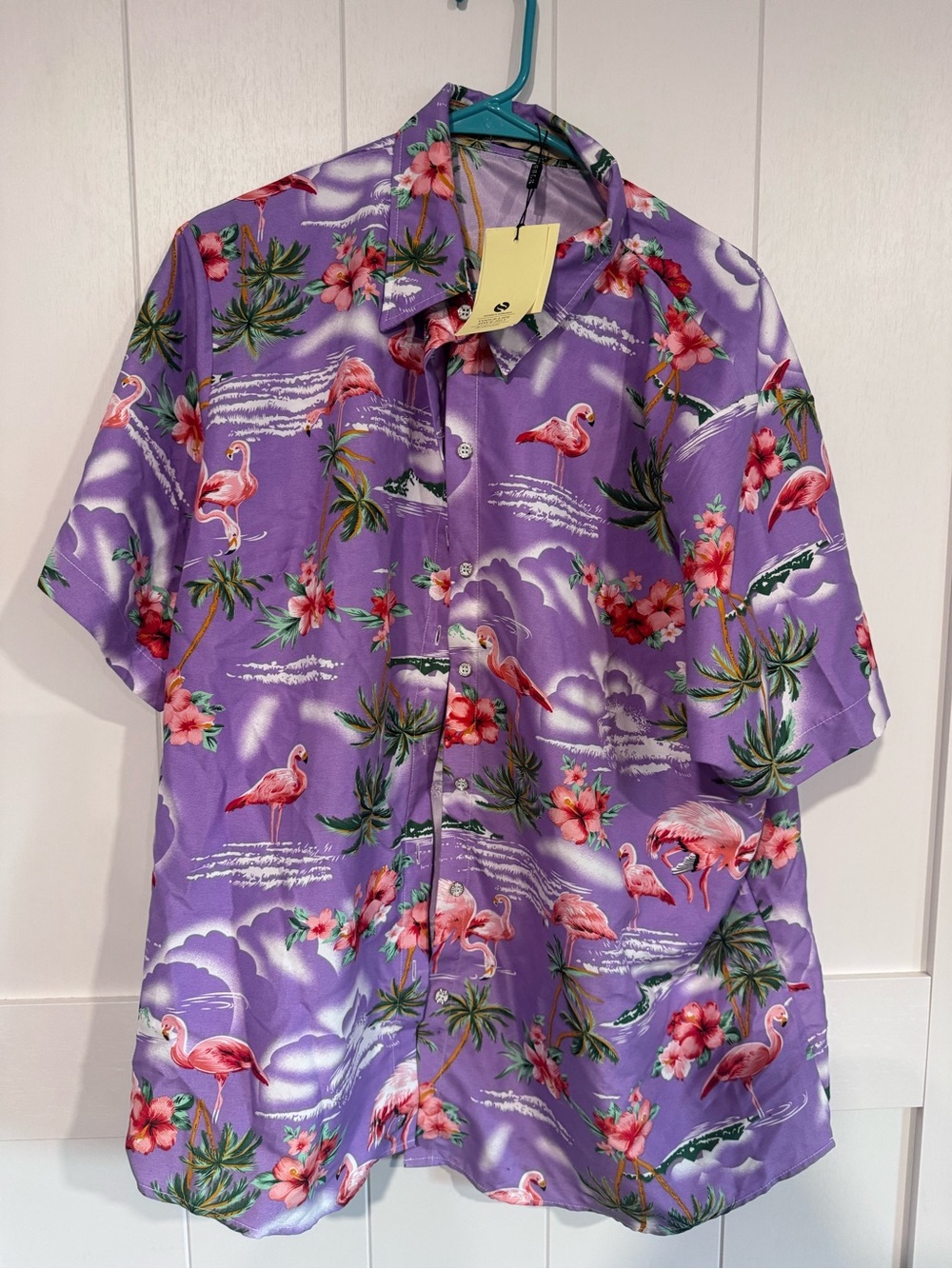 Purple Floral Flamingo Short-Sleeve Button-Up Shirt